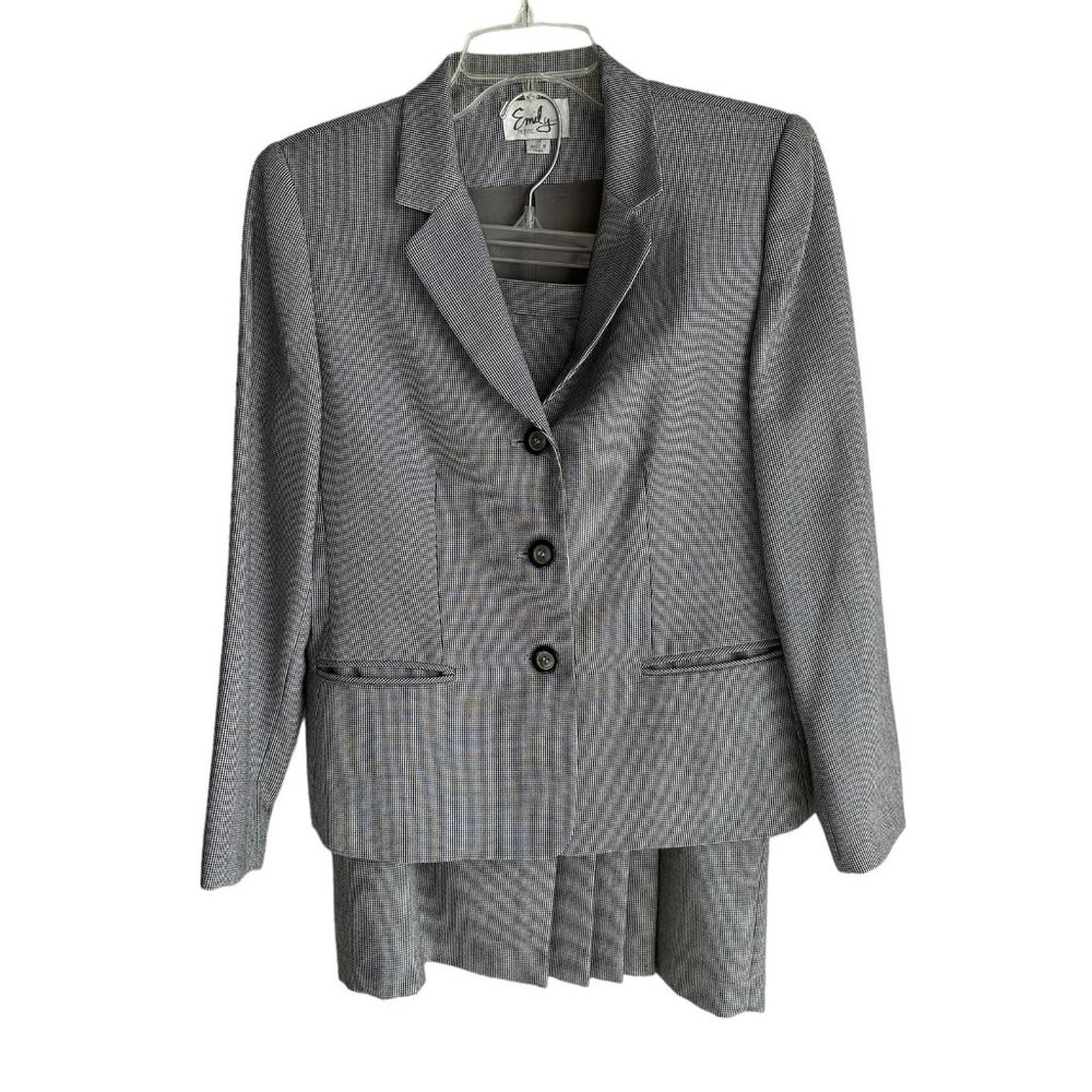 EMILY Petite Black and‎ White Houndstooth Ladies 2 Piece Skirt Suit, 10